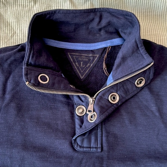 Navy cotton pullover zip sweater - Picture 3 of 4